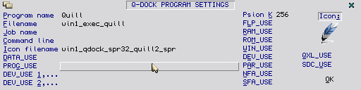 Q-Dock program icon settings form
